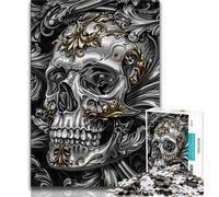 1000 Piece Jigsaw Puzzles for Teenagers Black Gold Skull 1000 Piece Puzzle,Educational Family Game Suitable for Desktop Decoration 26x38cm
