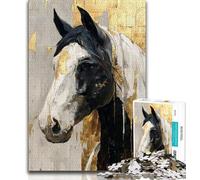 1000 Piece Jigsaw Puzzles for Teenagers Black Golden Horse 1000 Piece Puzzle,Educational Family Game Suitable for Desktop Decoration 26x38cm