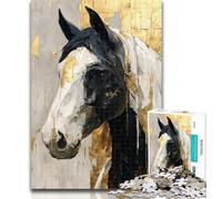 1000 Piece Jigsaw Puzzles for Teenagers Black Golden Horse Puzzles,Educational Games Home Decoration Birthday Present, Gifts, Wall Art 26x38cm
