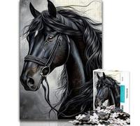 1000 Piece Jigsaw Puzzles for Teenagers Black Horse 1000 Piece Puzzle,Challenging Family Activity Games DIY Toy for Home Wall Decor Gifts 38x26cm