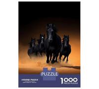 1000 Piece Jigsaw Puzzles for Teenagers Black Horses Running Jigsaw for Adults Hands-on Game Pattern Assembly for Birthday, Chrismas 38x26cm/1000pcs