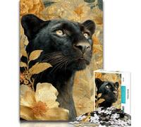 1000 Piece Jigsaw Puzzles for Teenagers Black Leopard Flowers,Help The Brain Exercise Addictive Toys to Cultivate Patience Artists Collection,Fine Art 38x26cm