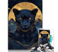 1000 Piece Jigsaw Puzzles for Teenagers Black Panther Under The Moon 1000 Piece Jigsaw,Family Activity Fun at Home Activities, Birthday Present,Travel Gifts (size 38x26cm)