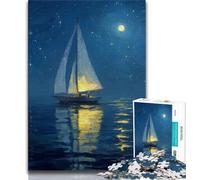 1000 Piece Jigsaw Puzzles for Teenagers Boat Sailing Under The Starry Sky Teenager Jigsaw,Educational Games Home Decoration Suitable for Desktop Decoration (size 38x26cm)