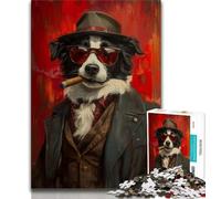 1000 Piece Jigsaw Puzzles for Teenagers Border Collie Smoking 1000 Piece Jigsaw,Quiz Game Wall Decoration Unique Birthday And Xmas Gifts (size 75x50cm)