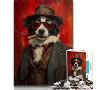 1000 Piece Jigsaw Puzzles for Teenagers Border Collie Smoking,Help The Brain Exercise Addictive Toys to Cultivate Patience Artists Collection,Fine Art 38x26cm