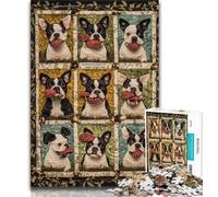 1000 Piece Jigsaw Puzzles for Teenagers Boston Terrier Dog Collage,Toys Educational Games Stress Relieving Artists Collection,Fine Art 38x26cm