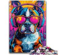 1000 Piece Jigsaw Puzzles for Teenagers Boxer Puppy with Headphones Challenging Game And Family Play Educational Game for Birthday, Chrismas 26x38cm