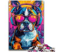 1000 Piece Jigsaw Puzzles for Teenagers Boxer Puppy with Headphones for Age 14+ Quiz Game Fun at Home Activities, Birthday Present,Travel Gifts 50x75cm