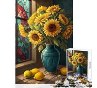 1000 Piece Jigsaw Puzzles for Teenagers Bright Sunflower Bouquet with Fresh Lemons Artistic Still Life Home Decoration Toys Secret Santa Gifts Educational Game Help The Brain Exercise