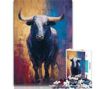 1000 Piece Jigsaw Puzzles for Teenagers Bull Oil Painting Teenager Jigsaw,Relax Games Is Ideal As A Gift for The Whole Family 75x50cm