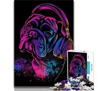 1000 Piece Jigsaw Puzzles for Teenagers Bulldog DJ with Headphones 1000 Piece Puzzle,Unique Birthday And Gifts for Age 14 Years Up 38x26cm