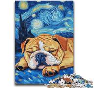 1000 Piece Jigsaw Puzzles for Teenagers Bulldog Night Sky Family Game Stress Reliever Difficult Challenge Secret Santa Gifts 26x38cm