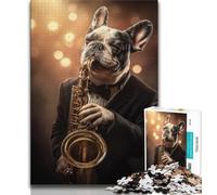 1000 Piece Jigsaw Puzzles for Teenagers Bulldog Playing Saxophone Adult Puzzles,Stress Reliever Staycation Kill Time Wishlist with Santa Claus (size 38x26cm)