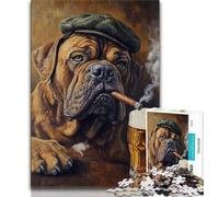 1000 Piece Jigsaw Puzzles for Teenagers Bullmastiff Dog Smoking Teenager Jigsaw,Birthday Present, Gifts, Wall Art for Age 14 Years Up 26x38cm