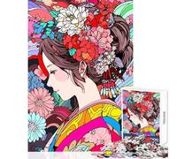 1000 Piece Jigsaw Puzzles for Teenagers Calm Girl Kimono Flowers Happy Shared Home Activity Thoughtful Festive Present Choice (50x75cm)