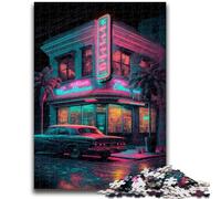 1000 Piece Jigsaw Puzzles for Teenagers Car in Front of The Bar Challenging To Complete But Fun And Humorous with Matching Poster And Trivia Sheet 26x38cm