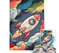 1000 Piece Jigsaw Puzzles for Teenagers Cartoon Rocket Ship Clouds 1000 Jigsaw Puzzle Anti-Stress Toys Home Art Decor Brainteaser Family Games (50x75cm)