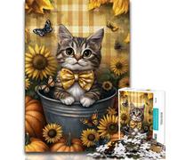 1000 Piece Jigsaw Puzzles for Teenagers Cat Among Sunflowers Teenager Jigsaw,Family Activity Fun at Home Activities, Birthday Present,Travel Gifts 26x38cm