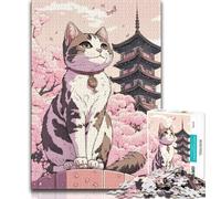 1000 Piece Jigsaw Puzzles for Teenagers Cat Cherry Blossom Japan Adult Puzzles,Challenging Game Gifts for Is Ideal As A Gift for The Whole Family 38x26cm