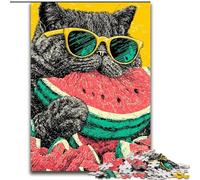 1000 Piece Jigsaw Puzzles for Teenagers Cat Eating Watermelon,Challenging Game And Family Play with Fully Interlocking Randomly Shaped Pieces 38x26cm