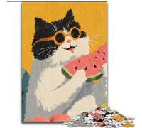 1000 Piece Jigsaw Puzzles for Teenagers Cat Eating Watermelon, for Educational Game Challenge Toy Unique Home Decor And Gifts (Size 50x75cm)