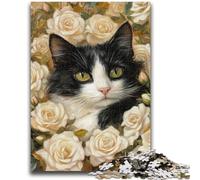 1000 Piece Jigsaw Puzzles for Teenagers Cat in The Flowers Adult Puzzles,Stress Reliever Staycation Kill Time Enhance Love between Couples (38x26cm)