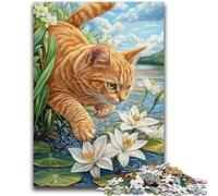 1000 Piece Jigsaw Puzzles for Teenagers Cat on Lotus Leaf Puzzles for Adults,Fun Present & Activity for Home,Toy for Rainy Days (38x26cm)