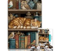 1000 Piece Jigsaw Puzzles for Teenagers Cat on The Bookshelf Puzzles for Adults,Fun Present & Activity for Home,Toy for Rainy Days 75x50cm
