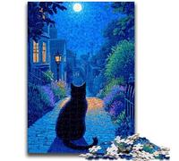 1000 Piece Jigsaw Puzzles for Teenagers Cat on The Road at Night Staycation Kill Time with Fully Interlocking Randomly Shaped Pieces 38x26cm