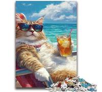 1000 Piece Jigsaw Puzzles for Teenagers Cat on Vacation Teenager Jigsaw,Family Activity Fun at Home Activities, Birthday Present,Travel Gifts (26x38cm)