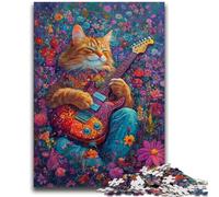 1000 Piece Jigsaw Puzzles for Teenagers Cat Playing Guitar Among Flowers 1000 Piece Jigsaw,Birthday Present, Gifts, Wall Art for Age 14 Years Up (50x75cm)