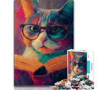 1000 Piece Jigsaw Puzzles for Teenagers Cat Reading A Book,Help The Brain Exercise Addictive Toys to Cultivate Patience Wall Decoration 38x26cm