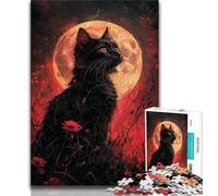 1000 Piece Jigsaw Puzzles for Teenagers Cat Under The Moon 1000 Piece Jigsaw,Family Activity Fun at Home Activities, Birthday Present,Travel Gifts (size 38x26cm)