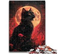 1000 Piece Jigsaw Puzzles for Teenagers Cat Under The Moon Challenging To Complete But Fun And Humorous with Matching Poster And Trivia Sheet 26x38cm