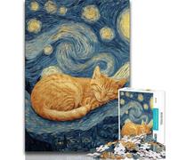 1000 Piece Jigsaw Puzzles for Teenagers Cat Under The Stars,Challenging Game And Family Play with Fully Interlocking Randomly Shaped Pieces (75x50cm)