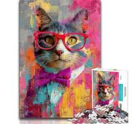 1000 Piece Jigsaw Puzzles for Teenagers Cat Wearing Glasses 1000 Piece Puzzle,Artistic Wall Decor & Birthday Gift Idea for Friends, Home Office (size 75x50cm)