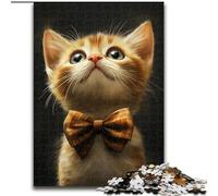 1000 Piece Jigsaw Puzzles for Teenagers Cat with A Bow, Learning Educational Toys Unique Birthday And Gifts for Age 14+ (Size 26x38cm)