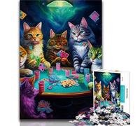 1000 Piece Jigsaw Puzzles for Teenagers Cats Play Poker,Educational Games Home Decoration Birthday Present,Gifts,Wall Art 38X26CM