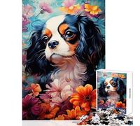 1000 Piece Jigsaw Puzzles for Teenagers Cavalier King Charles Spaniel in Flowers Anti-Stress Toys Gifts Ideas Educational Games with Matching Poster And Trivia Sheet Size 50x75cm
