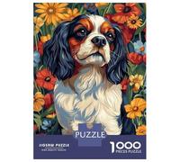 1000 Piece Jigsaw Puzzles for Teenagers Cavalier King Charles Spaniel in Flowers Dog Wall Art Print Puzzles for Adults Anti-Stress Toys Analysis And Logic Unique Birthday And Gifts 70x50cm/1000pcs