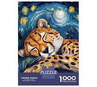 1000 Piece Jigsaw Puzzles for Teenagers Cheetah Sleeping Under Starry Night Adult Puzzles DIY Toys Stress Reliever Deal As Gifts for The Whole Family 52x38cm/1000pcs