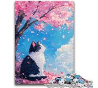 1000 Piece Jigsaw Puzzles for Teenagers Cherry Blossom Tree Cat Teenager Jigsaw,Relax Games Is Ideal As A Gift for The Whole Family (75x50cm)