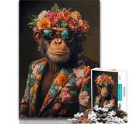 1000 Piece Jigsaw Puzzles for Teenagers Chimpanzee in Suit,Help The Brain Exercise Addictive Toys to Cultivate Patience Wall Decoration 75x50cm