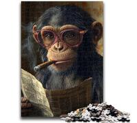 1000 Piece Jigsaw Puzzles for Teenagers Chimpanzee Reading A Newspaper Challenging Game Toys for Is Ideal As A Gift for The Whole Family 50x75cm