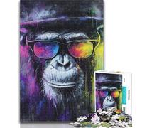 1000 Piece Jigsaw Puzzles for Teenagers Chimpanzee Wearing Glasses Adult Puzzles,Stress Reliever Staycation Kill Time Enhance Love between Couples 50x75cm