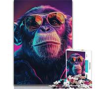 1000 Piece Jigsaw Puzzles for Teenagers Chimpanzee Wearing Sunglasses Adult Puzzles,Stress Reliever Staycation Kill Time Wishlist with Santa Claus (size 75x50cm)