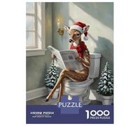 1000 Piece Jigsaw Puzzles for Teenagers Christmas Deer Reading Newspaper on Toilet Jigsaw for Adults Hands-on Game Pattern Assembly for Birthday, Chrismas 52x38cm/1000pcs