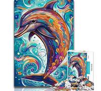 1000 Piece Jigsaw Puzzles for Teenagers Color Dolphins,Toys Educational Games Stress Relieving Artists Collection,Fine Art 38x26cm