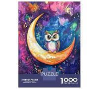 1000 Piece Jigsaw Puzzles for Teenagers Colorful Crescent Moon Owl Art Print Puzzle for Adults Brain Teaser Game Birthday Present Help The Brain Exercise 70x50cm/1000pcs